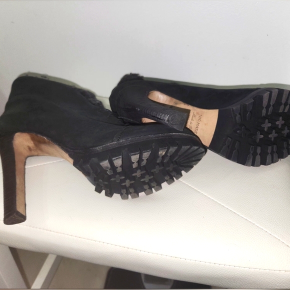 VIC MATIE ITALIAN LEATHER LUG SOLE & WOOL BLEND SOCK ANKLE BOOTS 40 - Picture 8 of 10